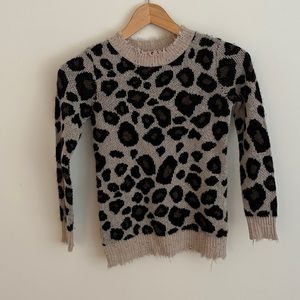 AQUA Girls Cashmere Leopard Print Sweater (Distressed)